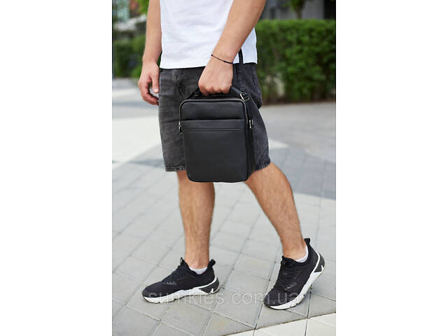 Чоловіча сумка-месенджер з двома відділеннями 21x26x7, шкіряний гаманець Tiding Bag 7459 чорного кольору - Фото 4
