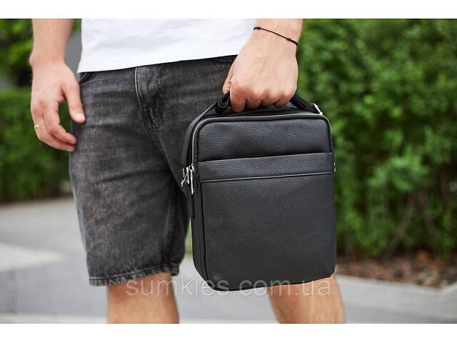 Чоловіча сумка-месенджер з двома відділеннями 21x26x7, шкіряний гаманець Tiding Bag 7459 чорного кольору - Фото 5