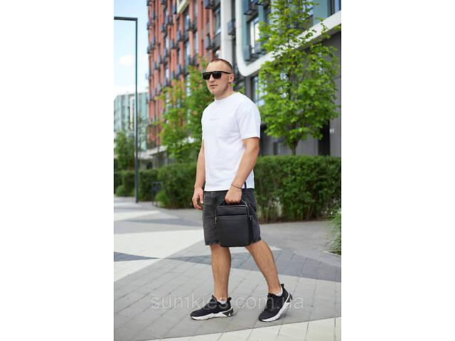 Чоловіча сумка-месенджер з двома відділеннями 21x26x7, шкіряний гаманець Tiding Bag 7459 чорного кольору - Фото 7