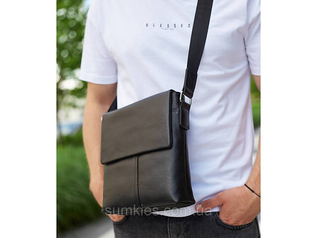 Чоловіча сумка планшет через плече 23х26х6, шкіряна барсетка Tiding Bag SK A75-181 чорна - Фото 2
