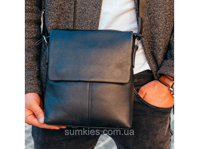 Чоловіча сумка планшет через плече 23х26х6, шкіряна барсетка Tiding Bag SK A75-181 чорна - Фото 5