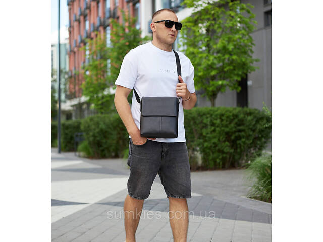 Чоловіча сумка планшет через плече 23х26х6, шкіряна барсетка Tiding Bag SK A75-181 чорна - Фото 9