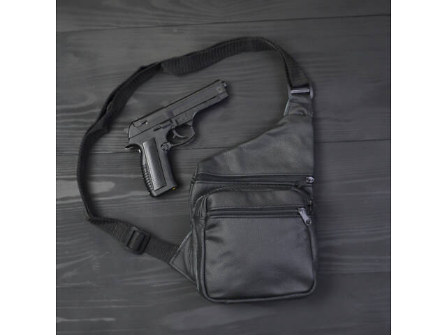 Чоловіча сумка з натуральної шкіри, тактична сумка - месенджер чорна, тактична сумка на груди - Фото 1