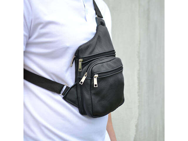 Чоловіча сумка з натуральної шкіри, тактична сумка - месенджер чорна, тактична сумка на груди - Фото 30