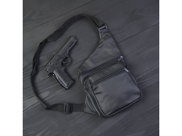 Чоловіча сумка з натуральної шкіри, тактична сумка - месенджер чорна, тактична сумка на груди - Фото 2