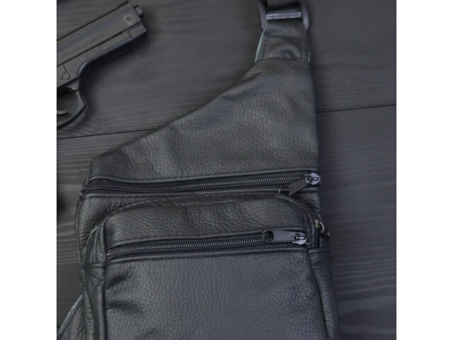 Чоловіча сумка з натуральної шкіри, тактична сумка - месенджер чорна, тактична сумка на груди - Фото 5