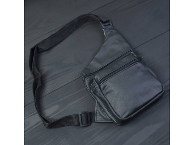 Чоловіча сумка з натуральної шкіри, тактична сумка - месенджер чорна, тактична сумка на груди - Фото 6
