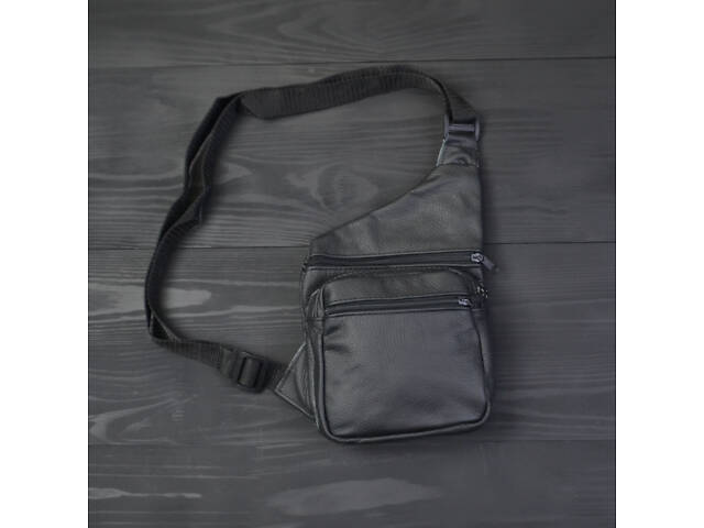 Чоловіча сумка з натуральної шкіри, тактична сумка - месенджер чорна, тактична сумка на груди - Фото 7