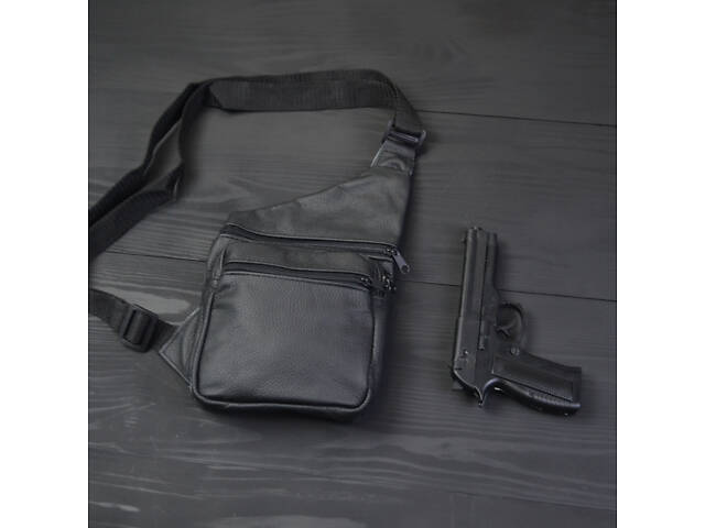 Чоловіча сумка з натуральної шкіри, тактична сумка - месенджер чорна, тактична сумка на груди - Фото 9
