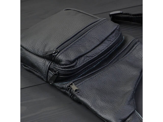 Чоловіча сумка з натуральної шкіри, тактична сумка - месенджер чорна, тактична сумка на груди - Фото 11