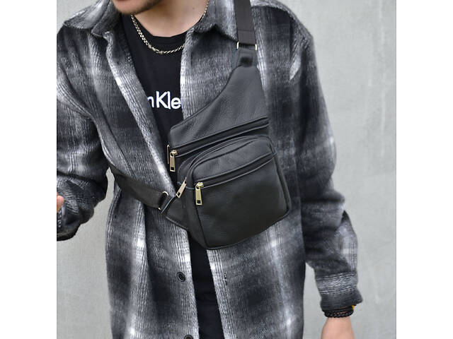 Чоловіча сумка з натуральної шкіри, тактична сумка - месенджер чорна, тактична сумка на груди - Фото 24