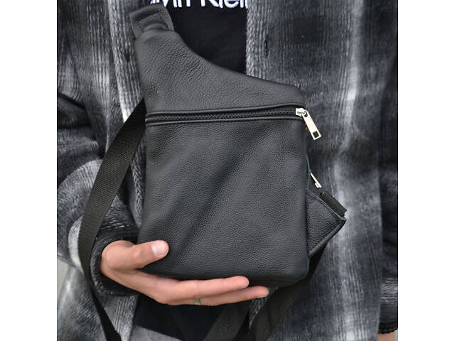 Чоловіча сумка з натуральної шкіри, тактична сумка - месенджер чорна, тактична сумка на груди - Фото 26