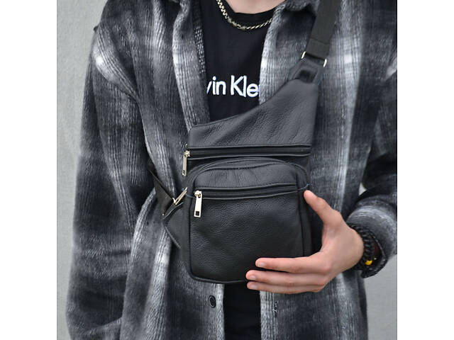 Чоловіча сумка з натуральної шкіри, тактична сумка - месенджер чорна, тактична сумка на груди - Фото 27