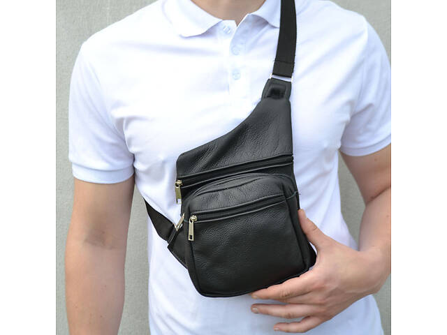 Чоловіча сумка з натуральної шкіри, тактична сумка - месенджер чорна, тактична сумка на груди - Фото 28