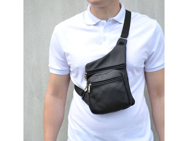 Чоловіча сумка з натуральної шкіри, тактична сумка - месенджер чорна, тактична сумка на груди - Фото 29