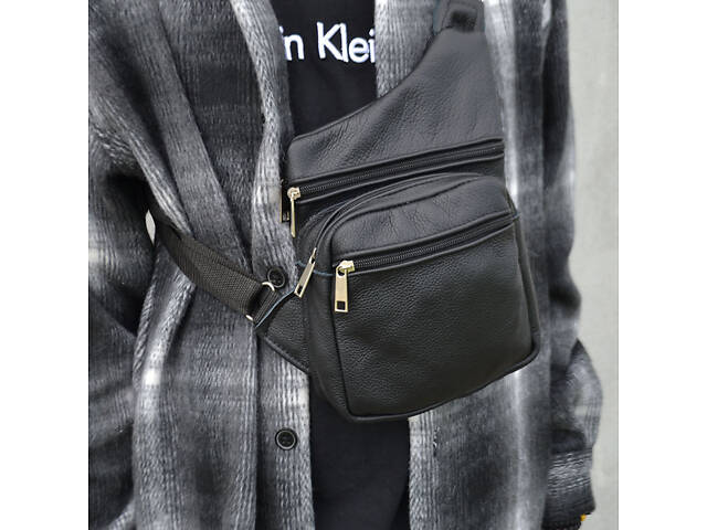 Чоловіча сумка з натуральної шкіри, тактична сумка - месенджер чорна, тактична сумка на груди - Фото 32