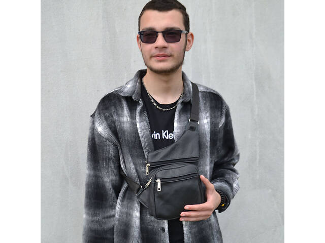 Чоловіча сумка з натуральної шкіри, тактична сумка - месенджер чорна, тактична сумка на груди - Фото 33