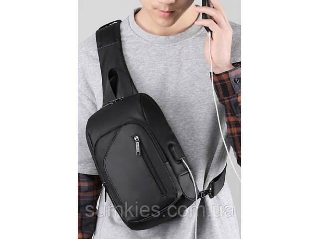 Чоловіча тканинна сумка-слінг Confident чорна - Фото 1
