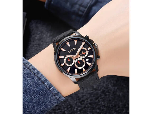 Мужские наручные часы Skmei 2071 на нейлоновом ремешке Черный - Фото 4
