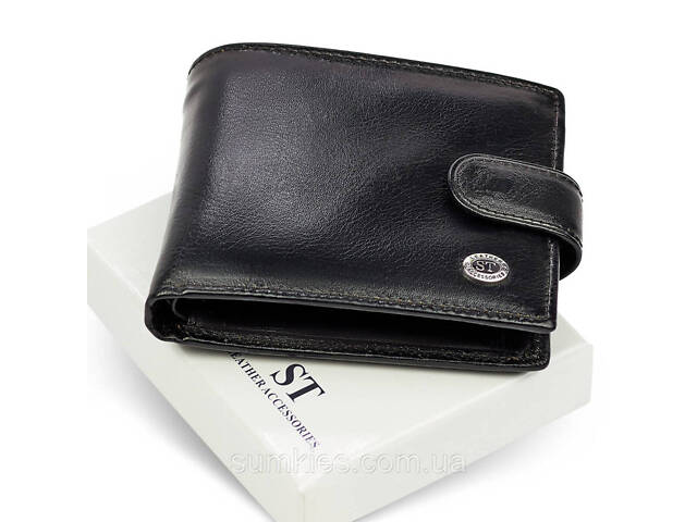 Чоловіче портмоне з натуральної шкіри ST Leather В104 Чорний - Фото 2