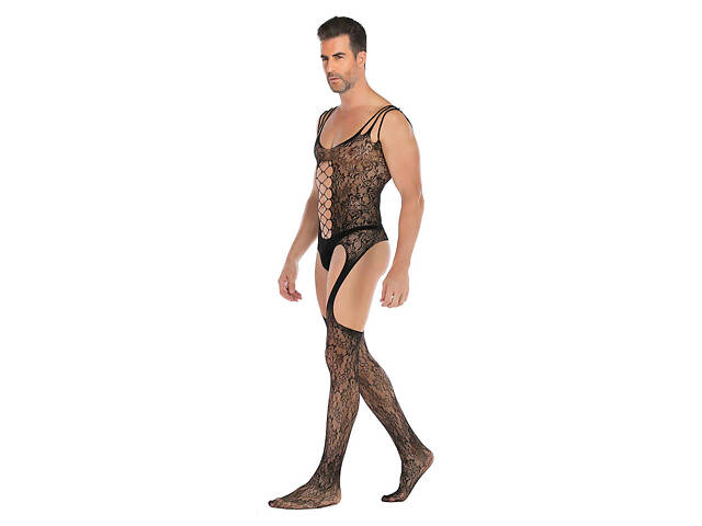 Чоловічий боді-комбінезон з мереживом We Love One Size Чорний (DLSC617) - Фото 6