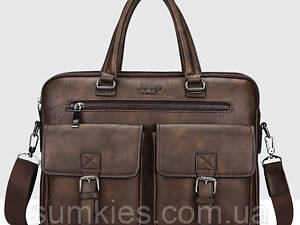 Чоловічий діловий портфель для документів Jeep формат А4, сумка офісна для роботи чоловіча Темно-коричневий