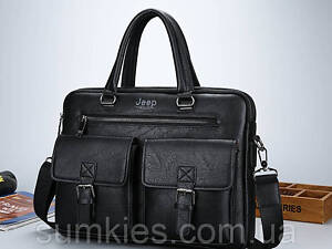Чоловічий діловий портфель для документів Jeep формат А4, сумка офісна для роботи чоловіча Чорний