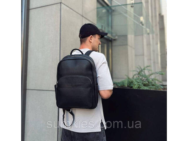 Чоловічий міський шкіряний рюкзак 28х39х15, сумка наплічна для роботи та подорожей Tiding Bag 60320 чорна - Фото 3