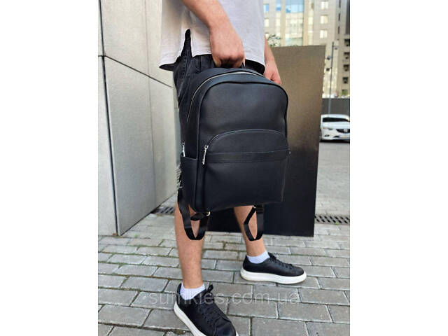 Чоловічий міський шкіряний рюкзак 28х39х15, сумка наплічна для роботи та подорожей Tiding Bag 60320 чорна - Фото 4