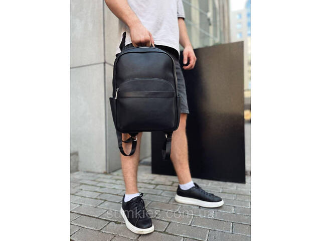 Чоловічий міський шкіряний рюкзак 28х39х15, сумка наплічна для роботи та подорожей Tiding Bag 60320 чорна - Фото 5