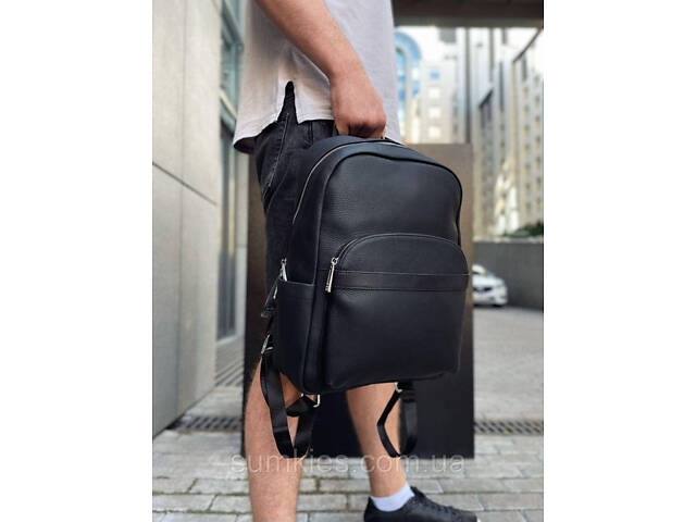 Чоловічий міський шкіряний рюкзак 28х39х15, сумка наплічна для роботи та подорожей Tiding Bag 60320 чорна - Фото 7