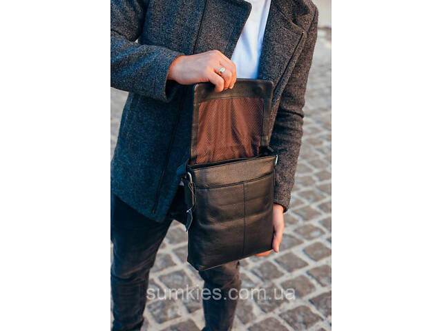 Чоловічий класичний месенджер 23х26х6, шкіряний барсетка через плече Tiding Bag 2862 чорний - Фото 9