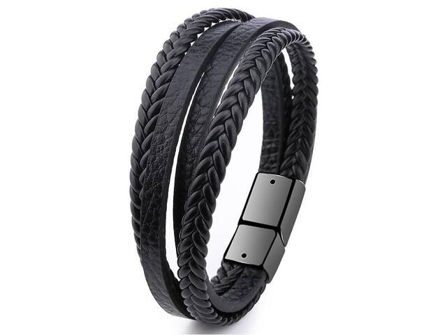 Чоловічий шкіряний браслет Primo Rope 22 з магнітною застібкою - Black - Фото 1