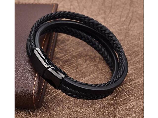 Чоловічий шкіряний браслет Primo Rope 22 з магнітною застібкою - Black - Фото 4