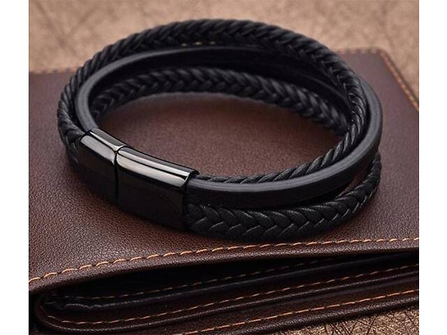 Чоловічий шкіряний браслет Primo Rope 22 з магнітною застібкою - Black - Фото 5