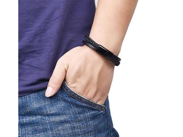 Чоловічий шкіряний браслет Primo Rope 22 з магнітною застібкою - Black - Фото 6