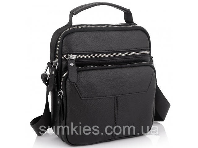 Чоловічий шкіряний месенджер 18x22x8, сумка планшет через плече Tiding Bag A25F-1519A чорний - Фото 2