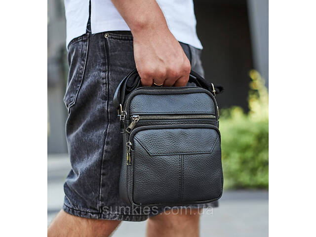 Чоловічий шкіряний месенджер 18x22x8, сумка планшет через плече Tiding Bag A25F-1519A чорний - Фото 9