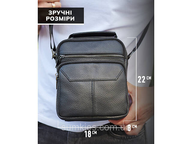 Чоловічий шкіряний месенджер 18x22x8, сумка планшет через плече Tiding Bag A25F-1519A чорний - Фото 3