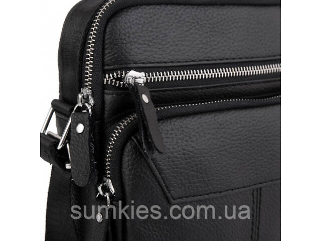 Чоловічий шкіряний месенджер 18x22x8, сумка планшет через плече Tiding Bag A25F-1519A чорний - Фото 8