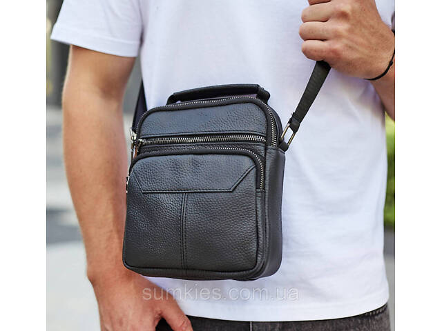 Чоловічий шкіряний месенджер 18x22x8, сумка планшет через плече Tiding Bag A25F-1519A чорний - Фото 10