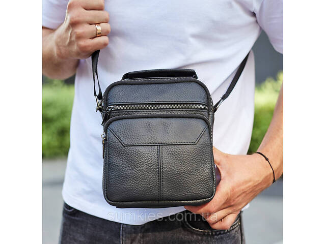 Чоловічий шкіряний месенджер 18x22x8, сумка планшет через плече Tiding Bag A25F-1519A чорний - Фото 7