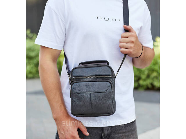 Чоловічий шкіряний месенджер 18x22x8, сумка планшет через плече Tiding Bag A25F-1519A чорний - Фото 4
