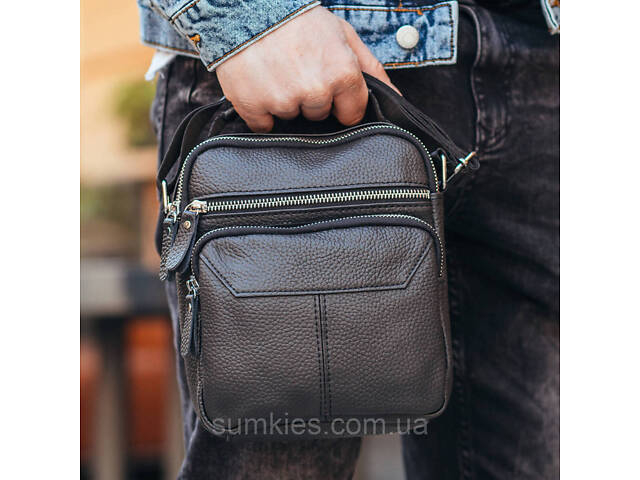 Чоловічий шкіряний месенджер 18x22x8, сумка планшет через плече Tiding Bag A25F-1519A чорний - Фото 1