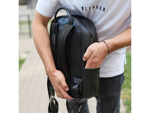 Чоловічий шкіряний рюкзак 41х31х16, універсальний міський наплічник для роботи та поїздок, офісна чоловіча сумка, чорний - Фото 7