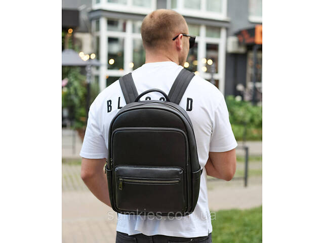 Чоловічий шкіряний рюкзак 41х31х16, універсальний міський наплічник для роботи та поїздок, офісна чоловіча сумка, чорний - Фото 6