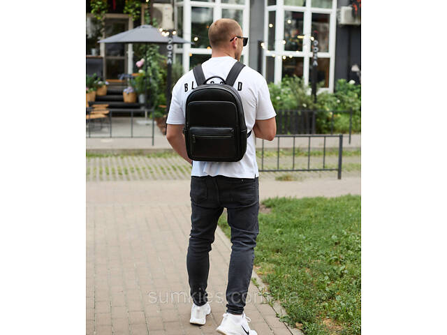 Чоловічий шкіряний рюкзак 41х31х16, універсальний міський наплічник для роботи та поїздок, офісна чоловіча сумка, чорний - Фото 9