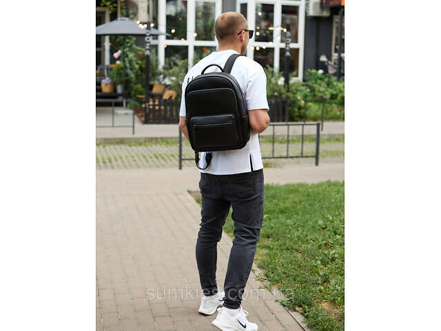 Чоловічий шкіряний рюкзак 41х31х16, універсальний міський наплічник для роботи та поїздок, офісна чоловіча сумка, чорний - Фото 10