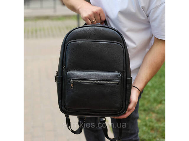 Чоловічий шкіряний рюкзак 41х31х16, універсальний міський наплічник для роботи та поїздок, офісна чоловіча сумка, чорний - Фото 2