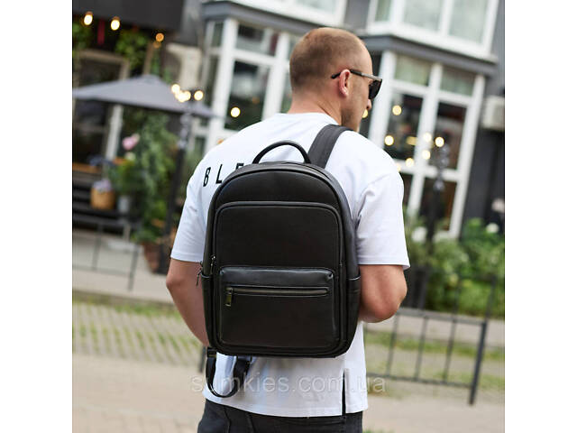 Чоловічий шкіряний рюкзак 41х31х16, універсальний міський наплічник для роботи та поїздок, офісна чоловіча сумка, чорний - Фото 4